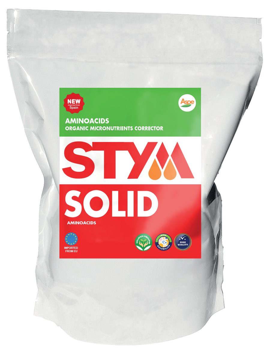 Stym SolidSOLID AMINOACIDS BIOSTIMULANTComposition / %w/wFree Amino Acids 80,00Organic Nitrogen (N) 12,00
